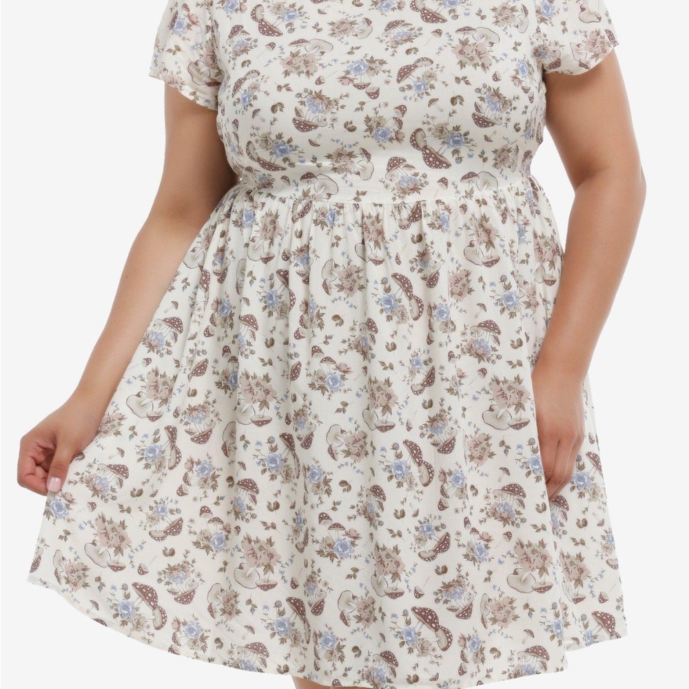 Cottagecore Cream Mushroom Floral Mini Dress